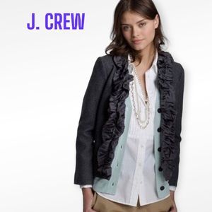 J Crew Womens Charcoal Gray Chimera Wool Silk Ruffle Collar Blazer Jacket Size 4